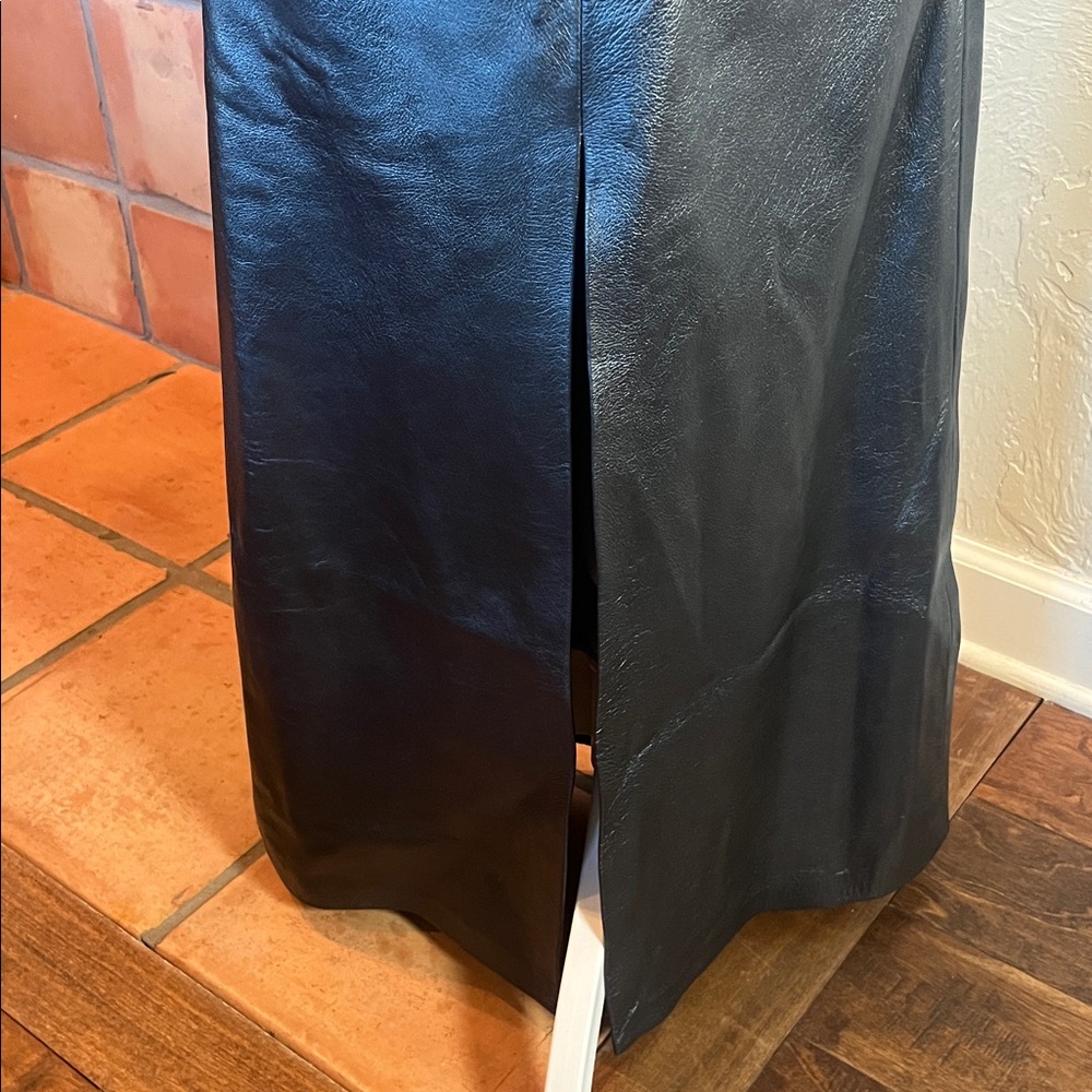 Vintage Shelli Segal Black Leather Maxi Sirt, size 6 - Picture 6 of 10